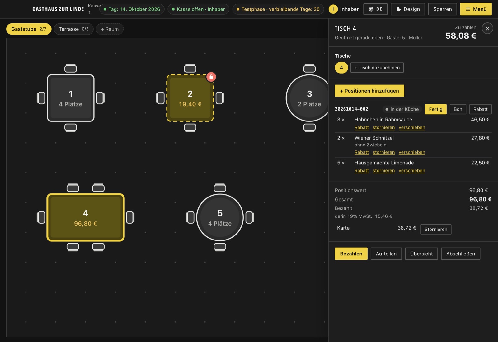 Der Tischplan im Design Graphit