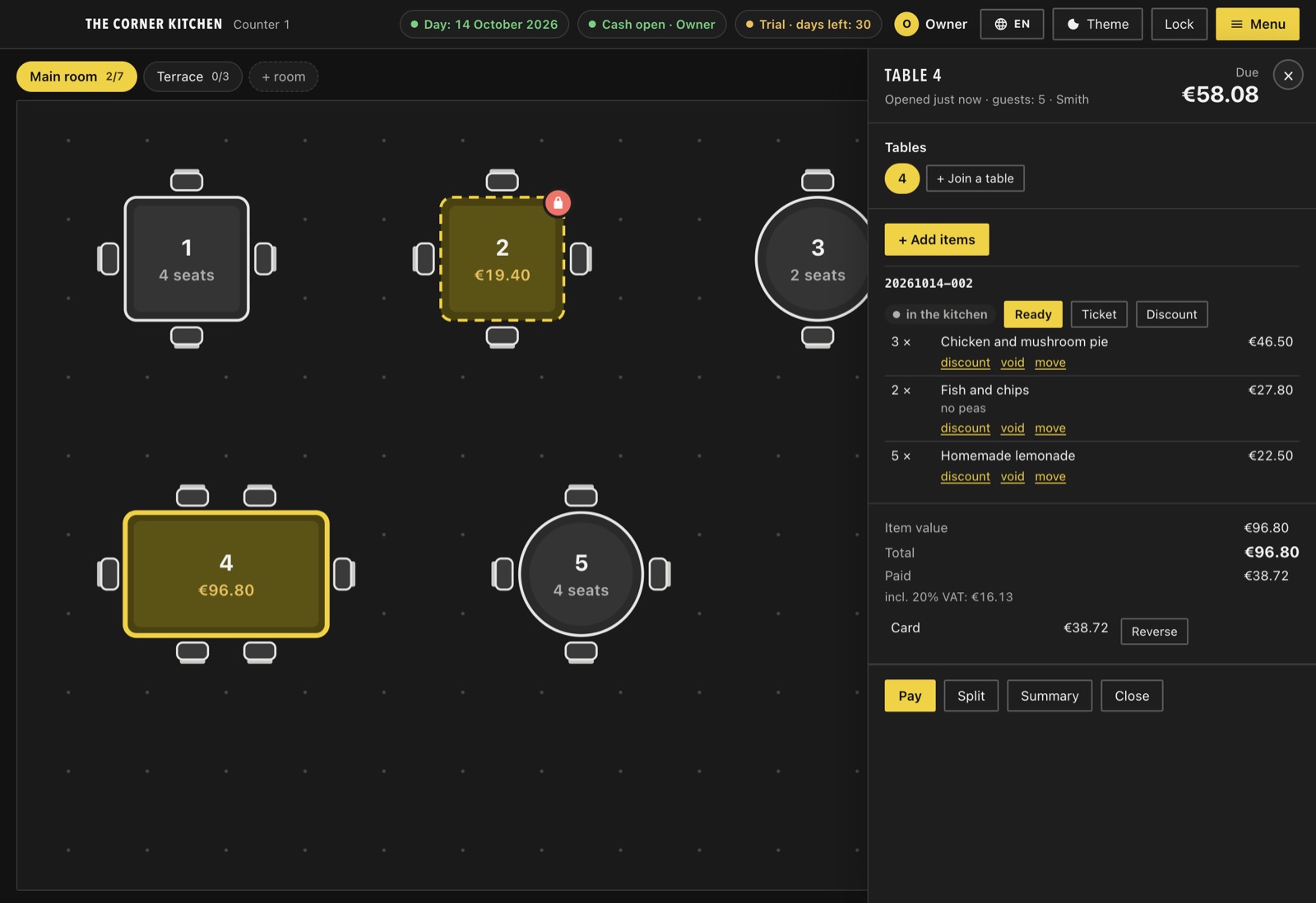 The floor plan in the Graphite theme