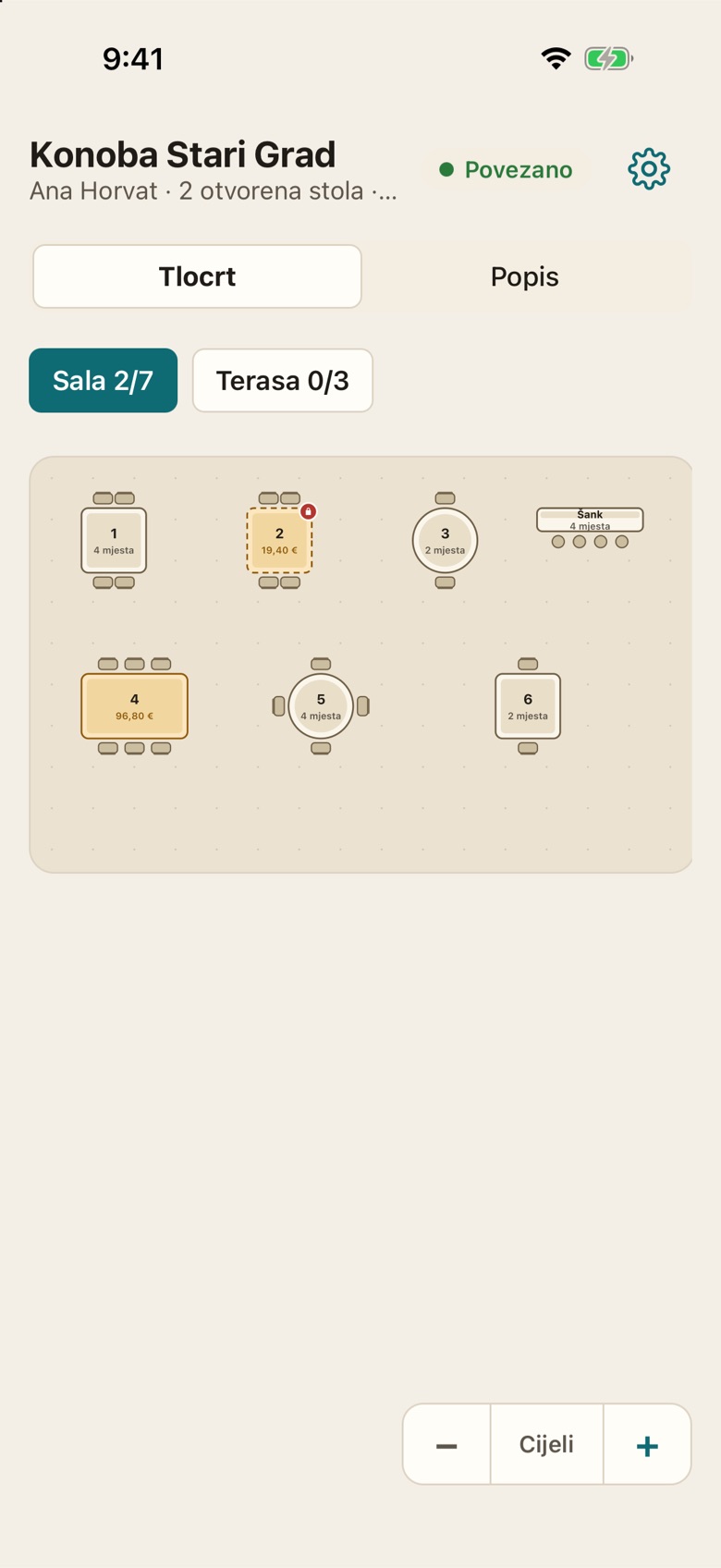 Tlocrt na telefonu konobara