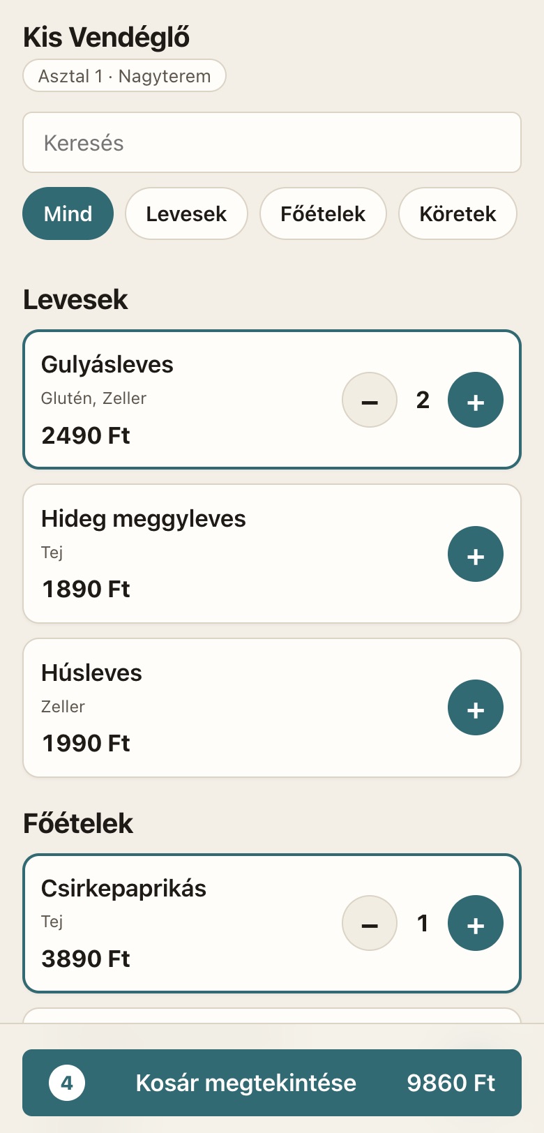Vendégrendelő oldal telefonon