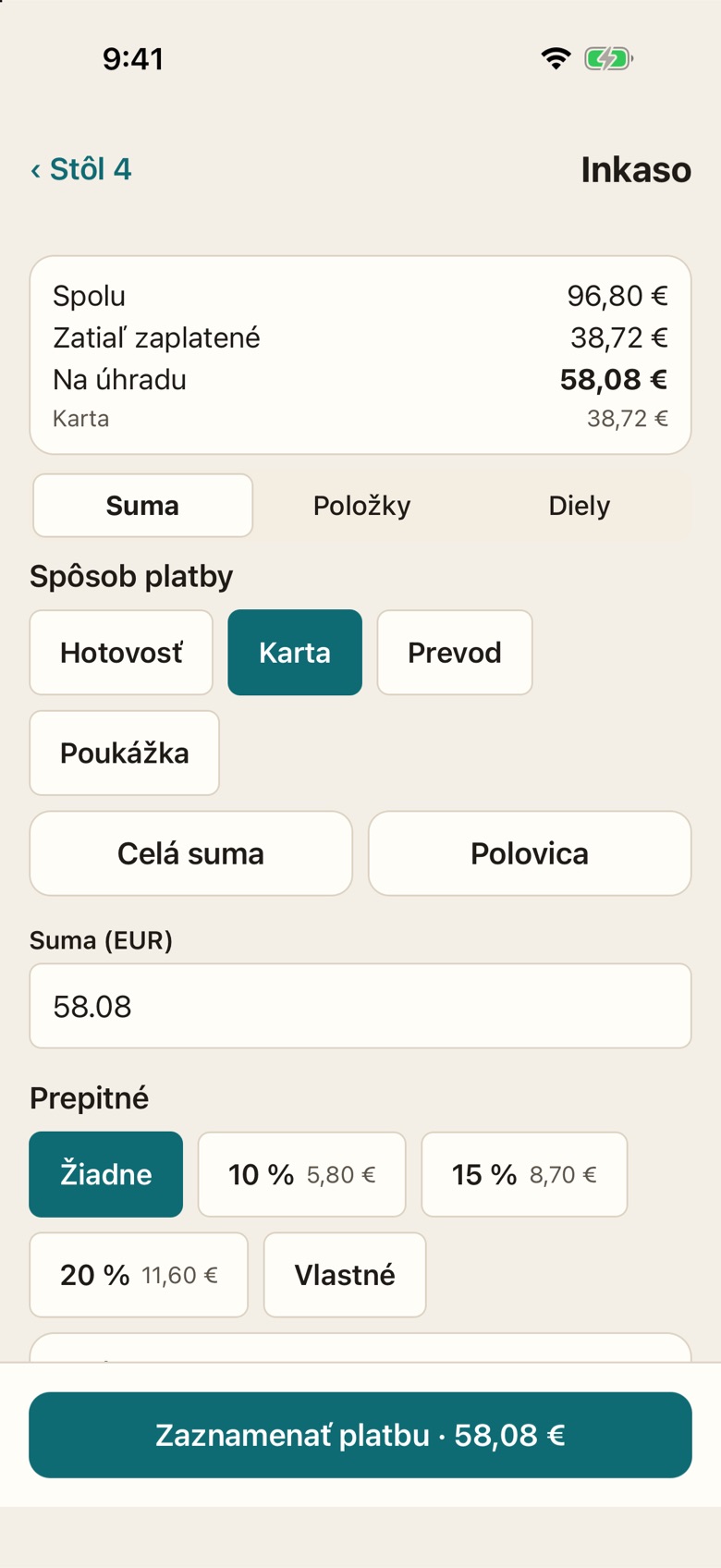 Inkaso pri stole na telefóne